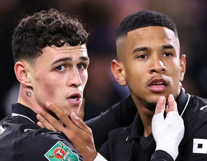 Phil Foden and Savinho against Huddersfield Town