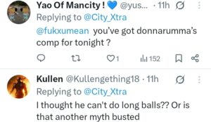 Man City fans' post on x