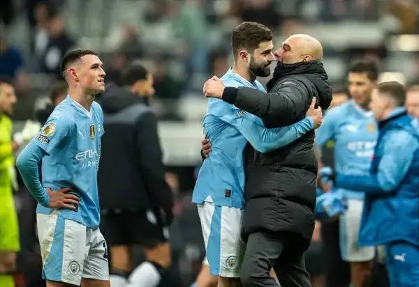 Josko Gvardiol, Phil Foden and Pep Guardiola