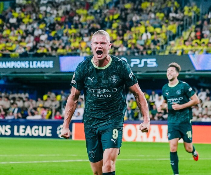 Erling Haaland scores against Villarreal