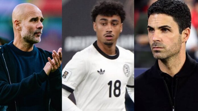 Pep Guardiola, Nathaniel Brown, and Mikel Arteta