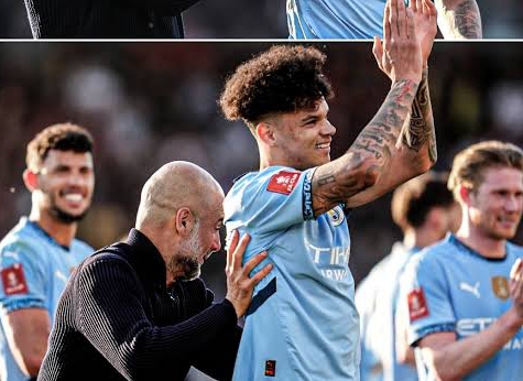 Pep Guardiola and Nico O'Reilly