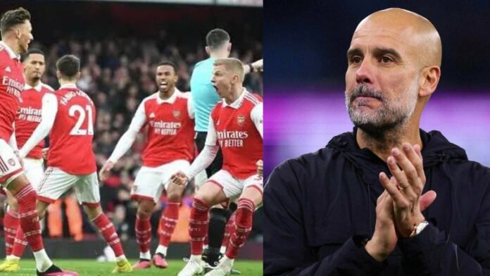 Arsenal players and Pep Guardiola