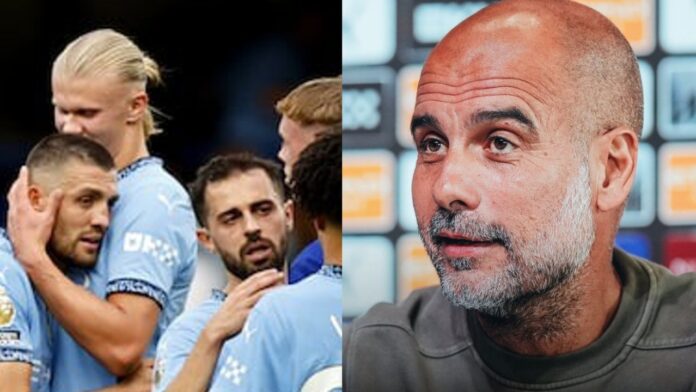 Pep Guardiola and Manchester City players