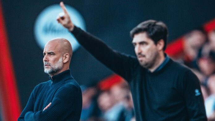Pep Guardiola and Andoni Iraola