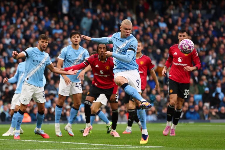 Erling Haaland against Manchester United