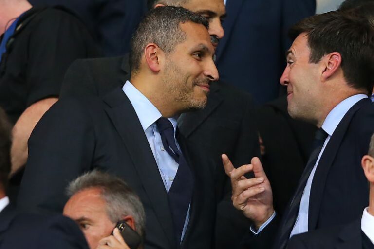 Khaldoon Al Mubarak, chairman of the Manchester City football team, chats with then-Manchester Mayor Andy Burnham during the Vincent Kompany testimonial match on September 11, 2019 [Alex Livesey/Getty Images]