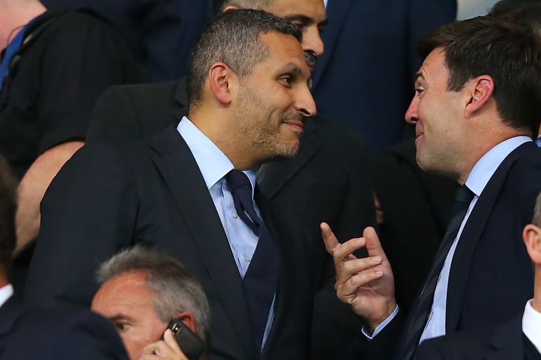 Khaldoon Al Mubarak, chairman of the Manchester City football team, chats with then-Manchester Mayor Andy Burnham during the Vincent Kompany testimonial match on September 11, 2019 [Alex Livesey/Getty Images]