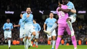 Man City players celebrate